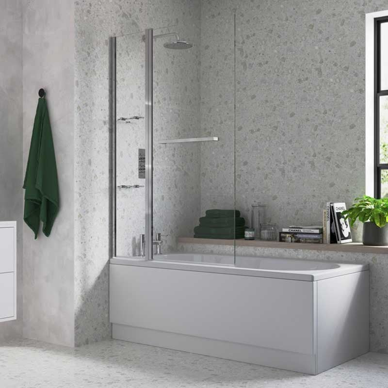 Opulent 1000x1500mm Two Panel Folding Bath Screen (6mm) - Chrome (OBC3775)