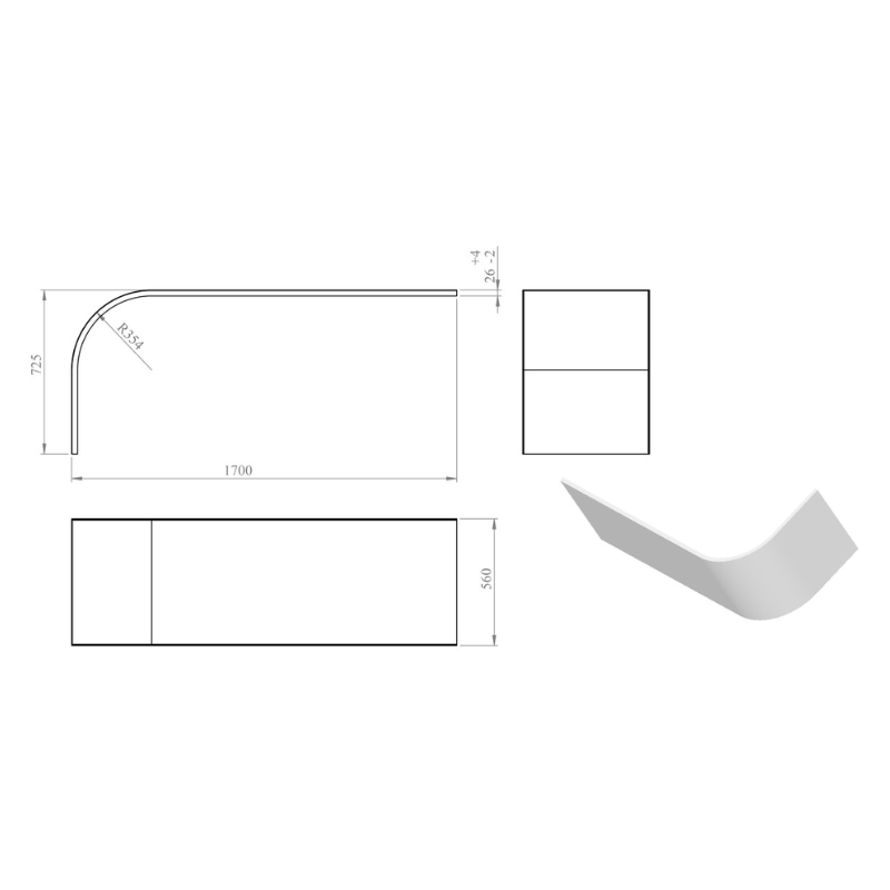 Opulent 1700mm J Shape Bath Panel (OBC105678)