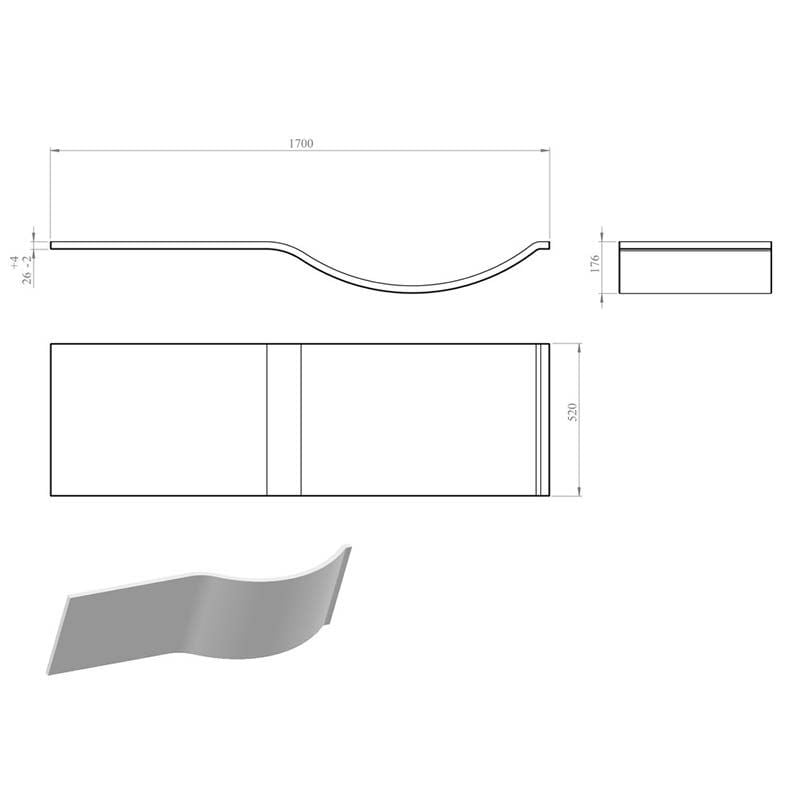Opulent 1700mm P Shape Front Bath Panel - White (OBC104768)