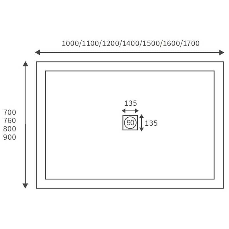 Opulent 25mm Ultra-Slim 1400mm x 760mm Rectangular Tray and Waste (OBC3850)