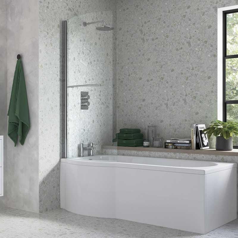 Opulent 760x1500mm P Shape Bath Screen (6mm) - Chrome (OBC3776)
