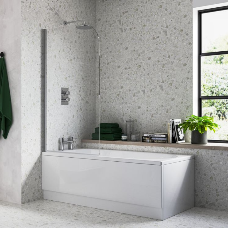 Opulent 800x1400mm Radius Bath Screen (6mm) - Chrome (OBC111428)