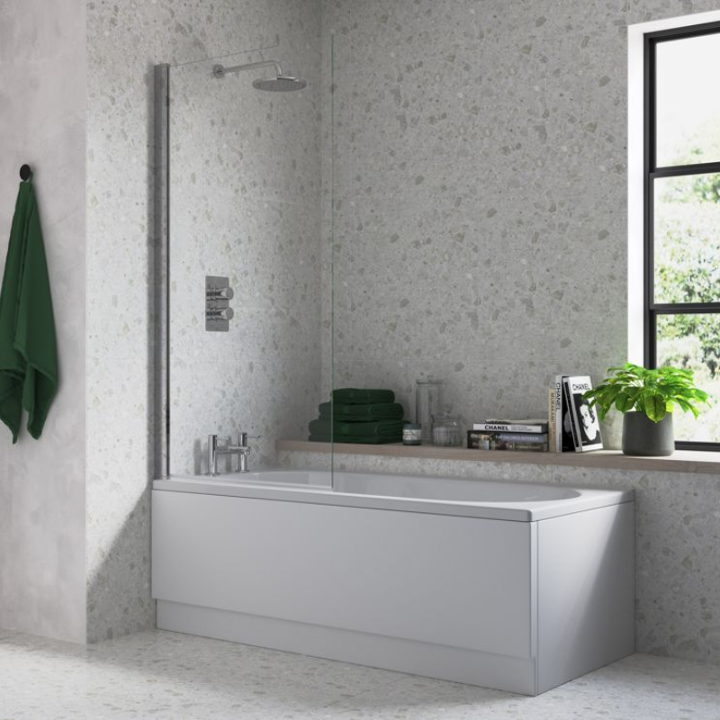 Opulent 800x1400mm Square Bath Screen (6mm) - Chrome (OBC108067)