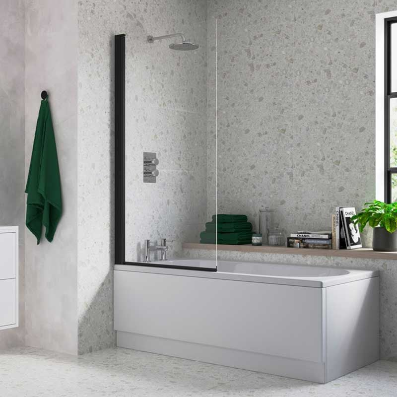 Opulent 800x1500mm Single Straight Bath Screen (6mm) - Black (OBC104939)