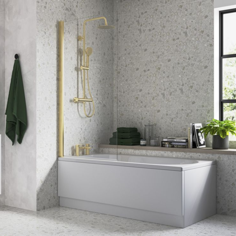 Opulent 800x1500mm Single Straight Bath Screen (6mm) - Brushed Brass (OBC107501)