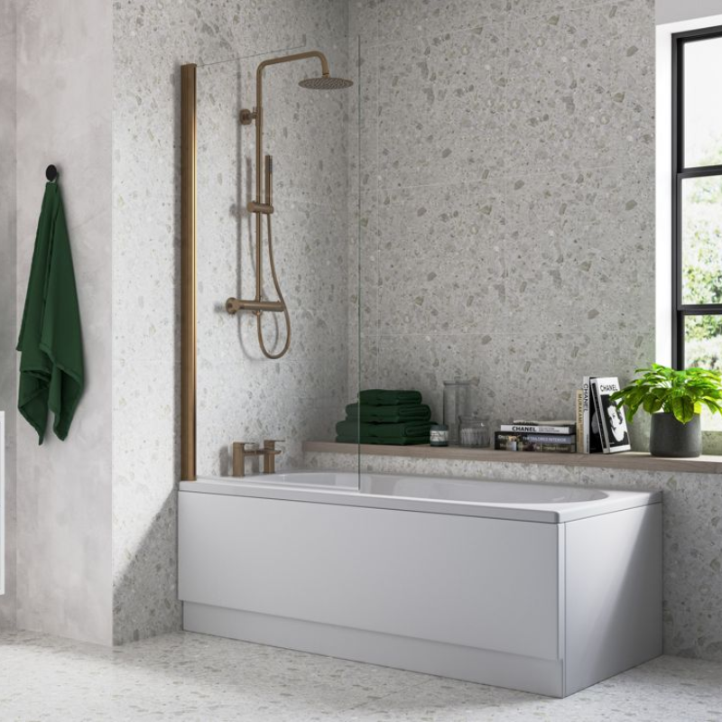 Opulent 800x1500mm Single Straight Bath Screen (6mm) - Brushed Bronze (OBC108939)