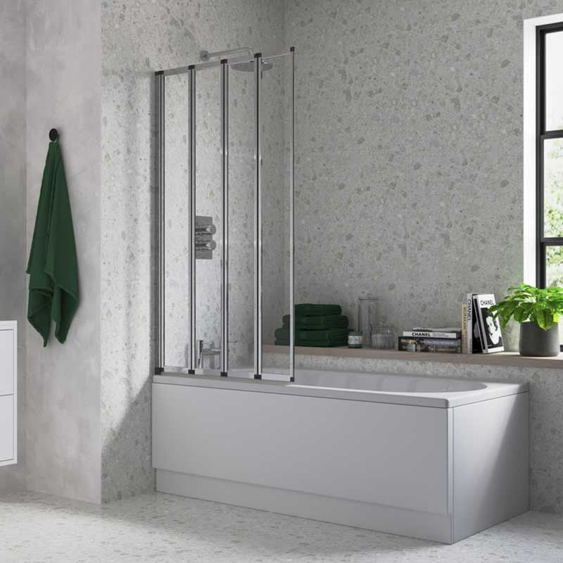 Opulent 815x1400mm Framed Four Fold Bath Screen (6mm) - Chrome (OBC3777)