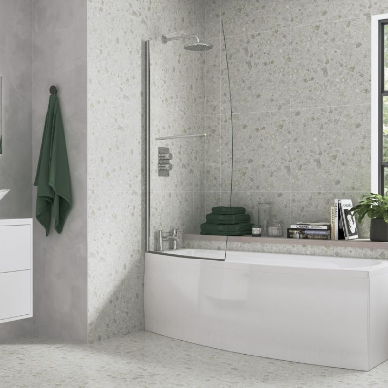 Opulent 900x1500mm Space Saver Bath Screen (6mm) - Chrome (OBC3772)