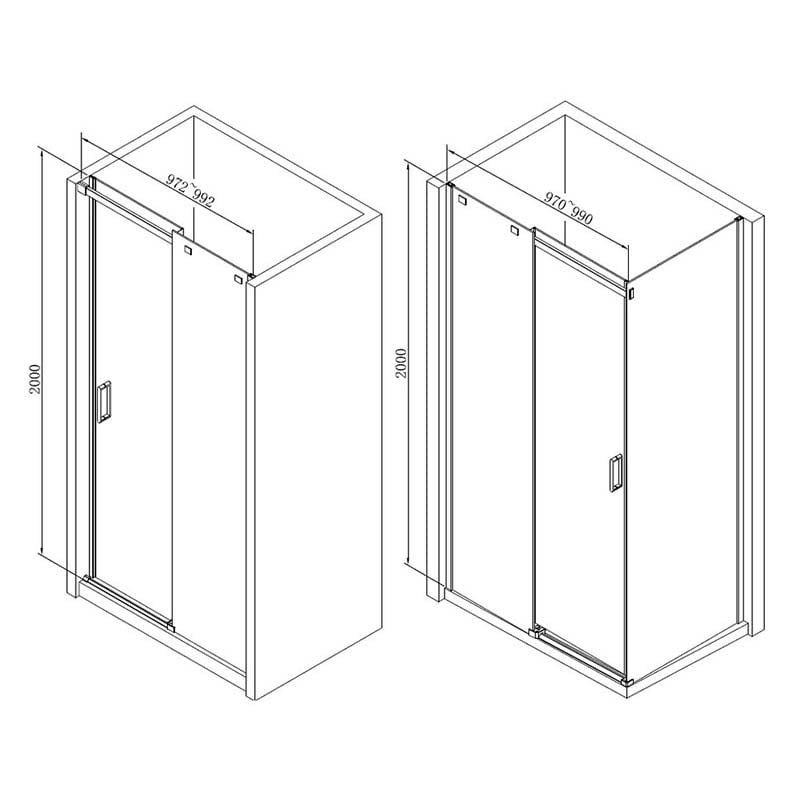 Opulent Alamo 1000mm Semi-Framed Sliding Door - Chrome (OBC103386)