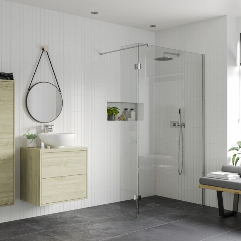 Opulent Alamo 1100mm Wetroom Panel & Support Bar - Chrome (OBC108936)