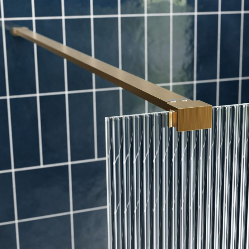 Opulent Alamo 1200mm Fluted Wetroom Panel & Support Bar - Brushed Brass (OBC107580)