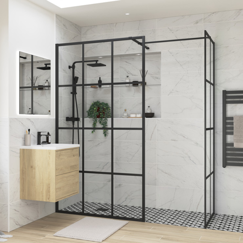 Opulent Alamo 1200mm Framed Wetroom Panel - Black (OBC96131)