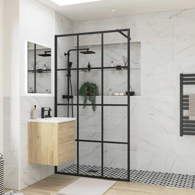 Opulent Alamo 1200mm Framed Wetroom Panel - Black (OBC96131)