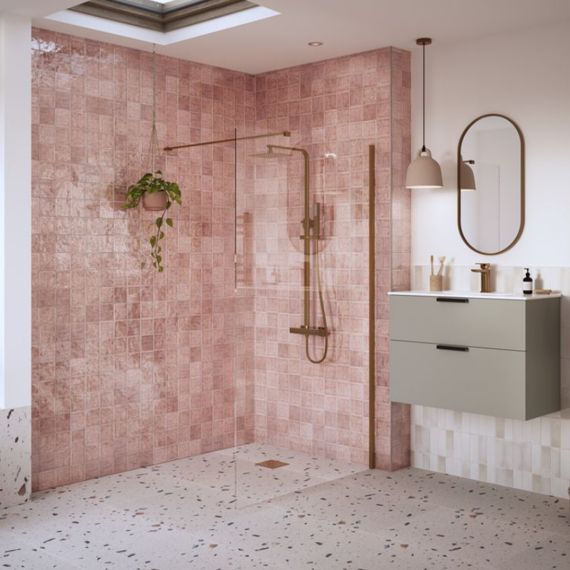 Opulent Alamo 1200mm Wetroom Panel & Support Bar - Brushed Bronze (OBC108952)