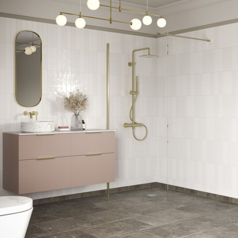 Opulent Alamo 1400mm Wetroom Panel & Support Bar - Brushed Brass (OBC107568)