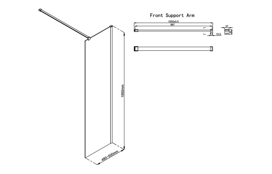 Opulent Alamo 1400mm Wetroom Panel & Support Bar - Gunmetal (OBC117146)