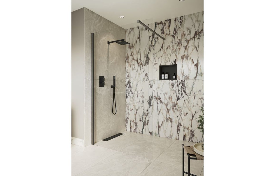 Opulent Alamo 1400mm Wetroom Panel & Support Bar - Gunmetal (OBC117146)
