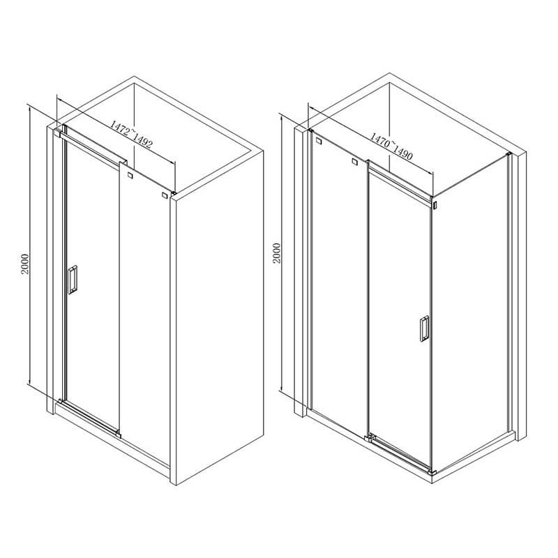 Opulent Alamo 1500mm Semi-Framed Sliding Door - Chrome (OBC103388)