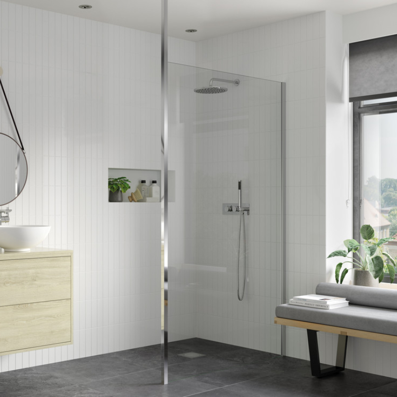 Opulent Alamo 500mm Wetroom Panel & Floor-to-Ceiling Pole - Chrome (OBC103390)