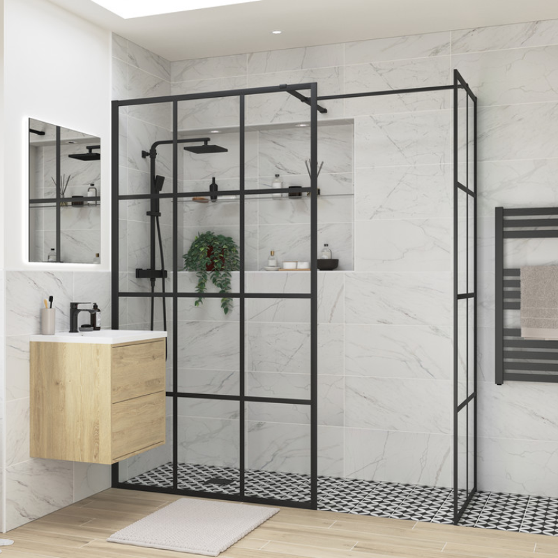 Opulent Alamo 760mm Framed Wetroom Panel - Black (OBC111391)