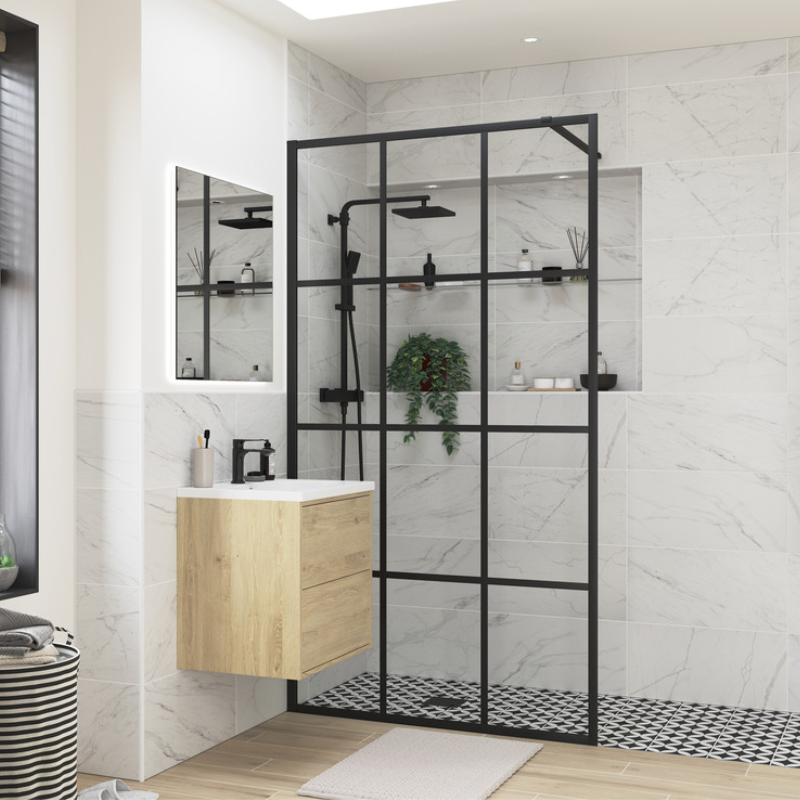 Opulent Alamo 760mm Framed Wetroom Panel - Black (OBC111391)
