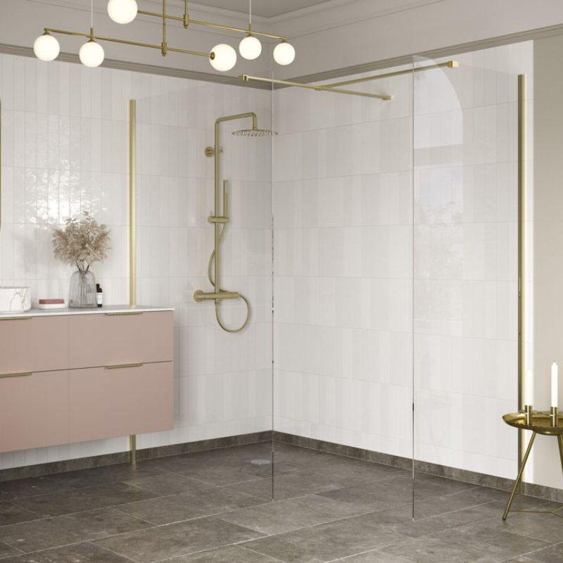 Opulent Alamo 760mm Wetroom Side Panel & Arm - Brushed Brass (OBC107572)