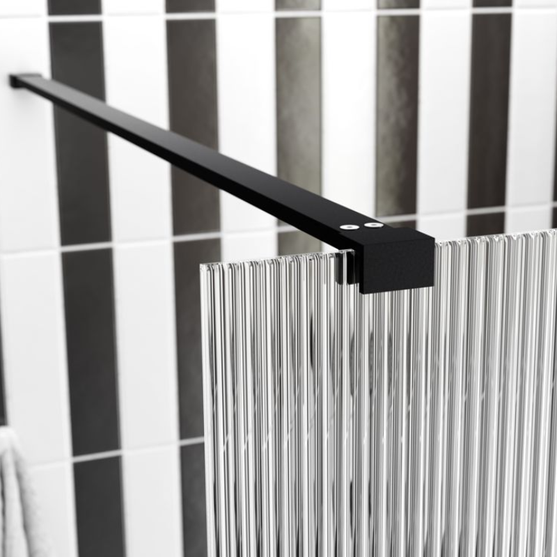 Opulent Alamo 800mm Fluted Wetroom Panel & Side Panel Arm - Black (OBC107558)