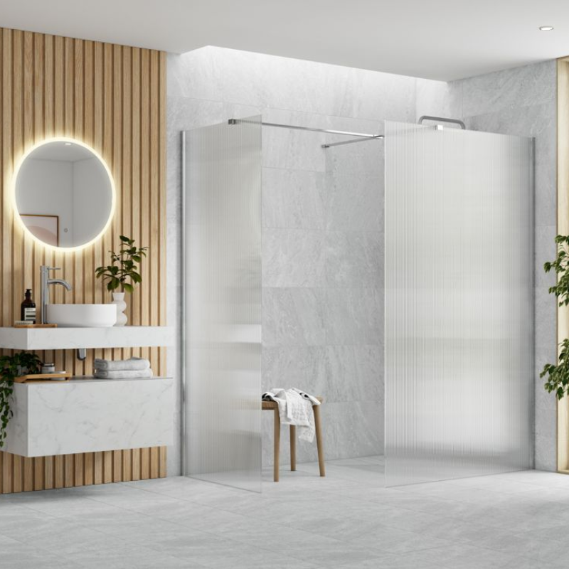 Opulent Alamo 800mm Fluted Wetroom Panel & Side Panel Arm - Chrome (OBC107534)