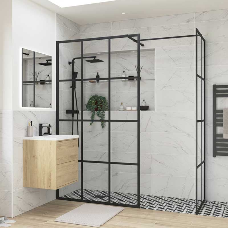 Opulent Alamo 800mm Framed Wetroom Side Panel - Black (OBC100615)
