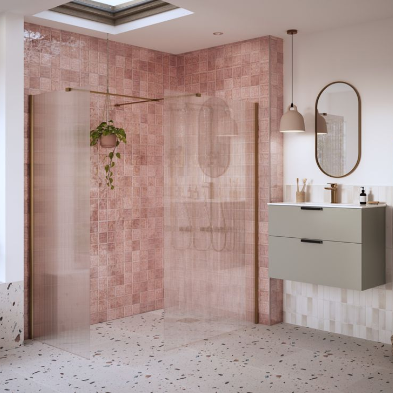 Opulent Alamo 900mm Fluted Wetroom Panel & Side Panel Arm - Brushed Bronze (OBC108968)