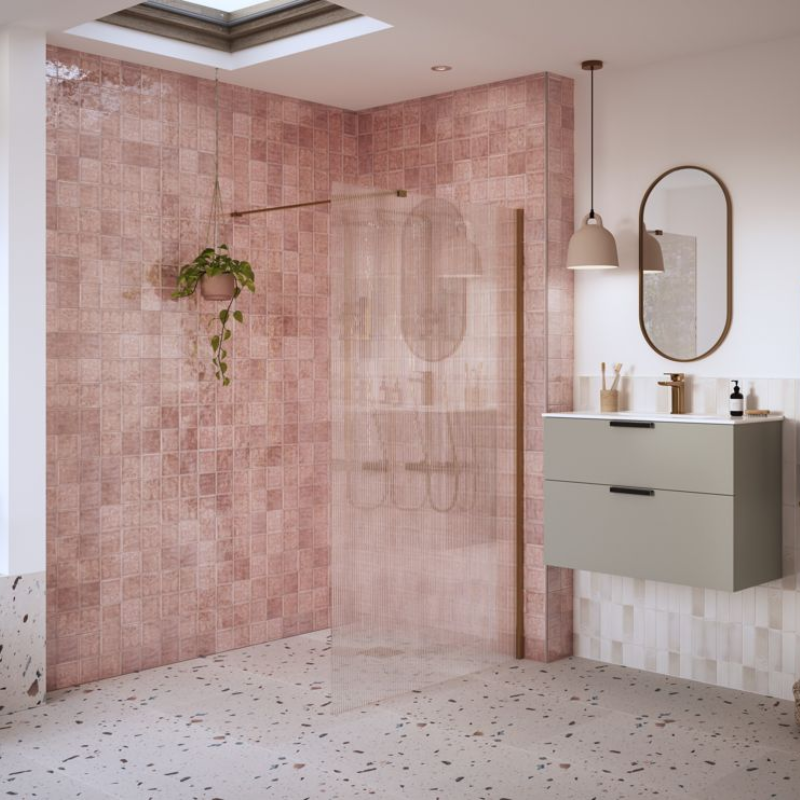 Opulent Alamo 900mm Fluted Wetroom Panel & Support Bar - Brushed Bronze (OBC108963)