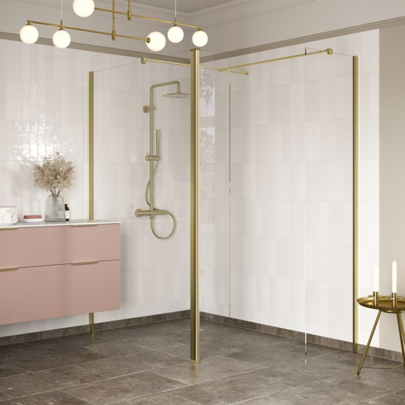 Opulent Alamo Optional 1950x300x8mm Rotatable Wetroom Panel (Full Hinge) - Brushed Brass (OBC116215)