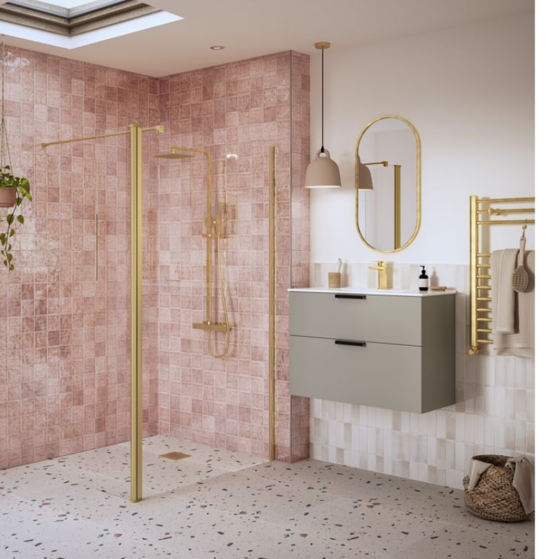 Opulent Alamo Optional 1950x300x8mm Rotatable Wetroom Panel (Full Hinge) - Brushed Brass (OBC116215)