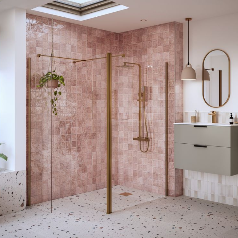 Opulent Alamo Optional 1950x300x8mm Rotatable Wetroom Panel (Full Hinge) - Brushed Bronze (OBC116216)