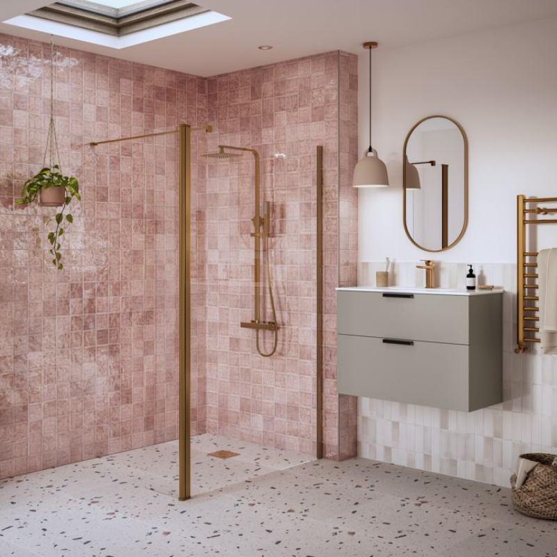 Opulent Alamo Optional 1950x300x8mm Rotatable Wetroom Panel (Full Hinge) - Brushed Bronze (OBC116216)
