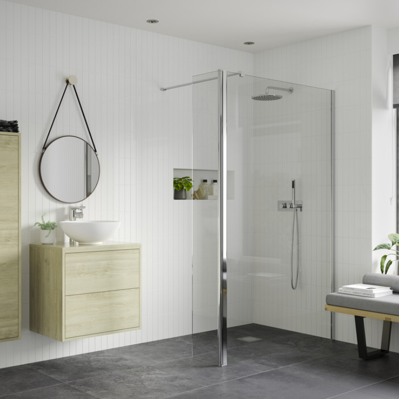 Opulent Alamo Optional 1950x300x8mm Rotatable Wetroom Panel (Full Hinge) - Chrome (OBC103399)
