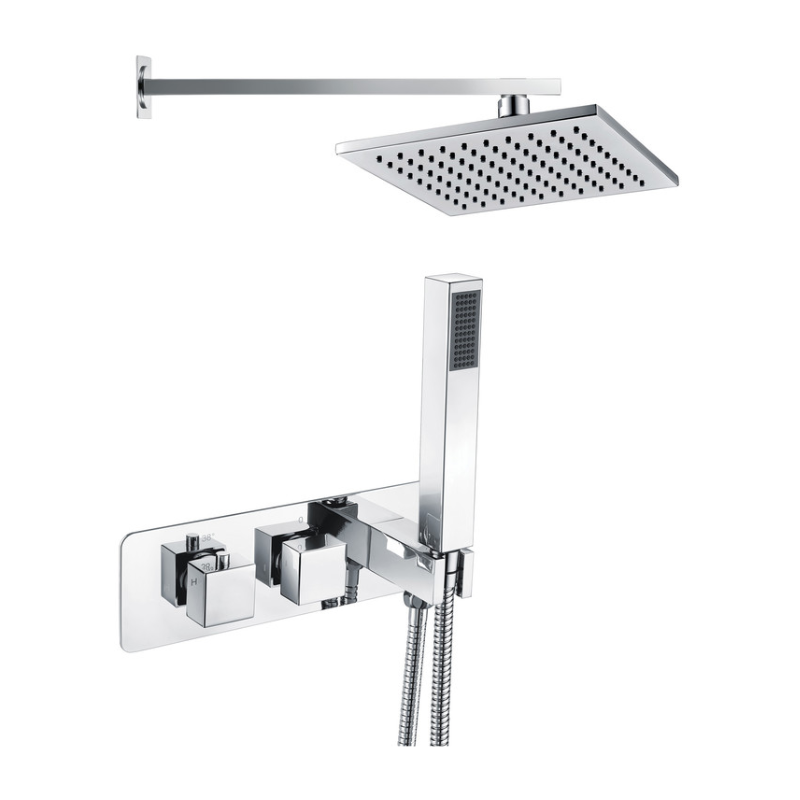 Opulent Ares Shower Pack One - Two Outlet Twin Shower Valve with Handset and ABS Overhead - Chrome (OBC105897)
