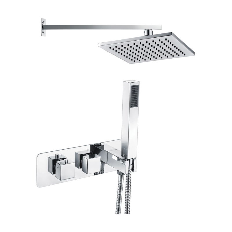 Opulent Ares Shower Pack Two - Two Outlet Twin Shower Valve with Handset and Brass Overhead - Chrome (OBC105898)