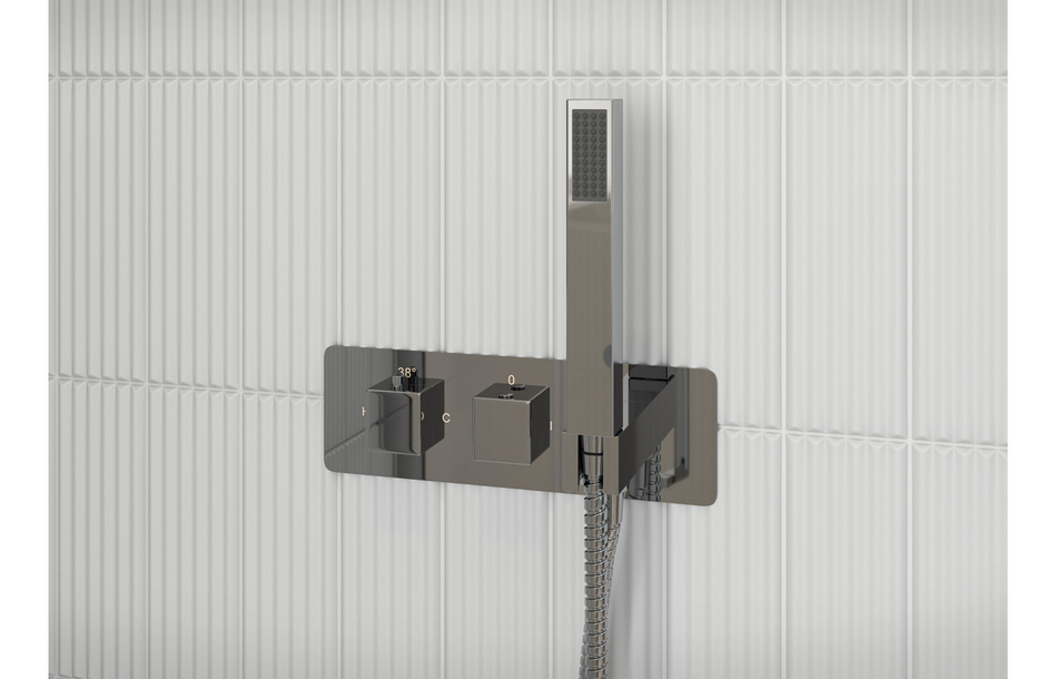 Opulent Ares Thermostatic Two Outlet Shower Valve with Handset - Chrome (OBC105848)