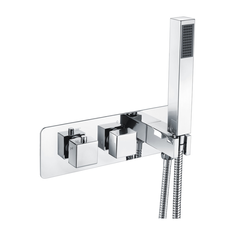 Opulent Ares Thermostatic Two Outlet Shower Valve with Handset - Chrome (OBC105848)
