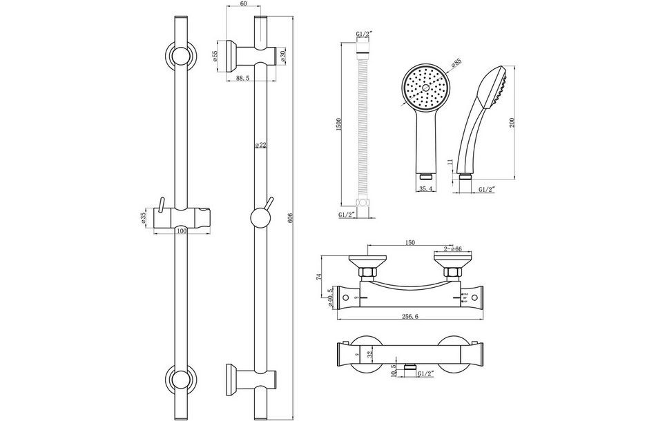 Opulent Athena Thermostatic Bar Mixer Shower - Chrome (OBC105827)