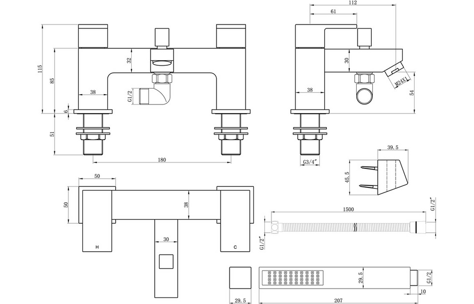 Opulent Aysgarth Bath Shower Mixer and Bracket - Chrome (OBC105775)