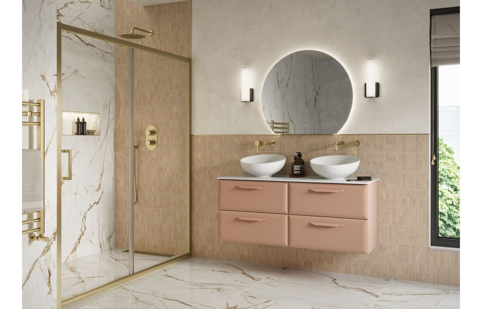 Opulent Barnsdale 1210mm Floor Standing 4 Door Basin Unit with 2 Tap Hole Basin - Matt Apricot (OBC116071)