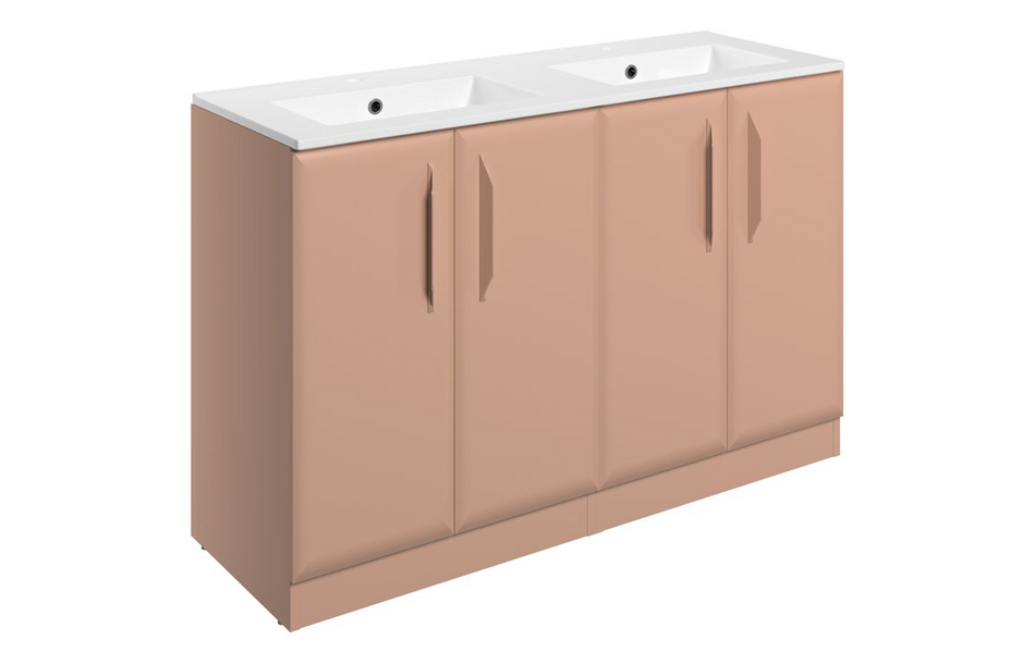 Opulent Barnsdale 1210mm Floor Standing 4 Door Basin Unit with 2 Tap Hole Basin - Matt Apricot (OBC116071)