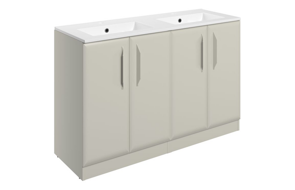 Opulent Barnsdale 1210mm Floor Standing 4 Door Basin Unit with 2 Tap Hole Basin - Matt Latte (OBC116074)