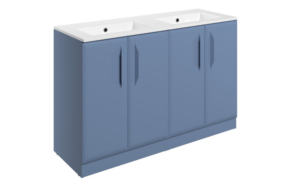 Opulent Barnsdale 1210mm Floor Standing 4 Door Basin Unit with 2 Tap Hole Basin - Matt Misty Blue (OBC116077)