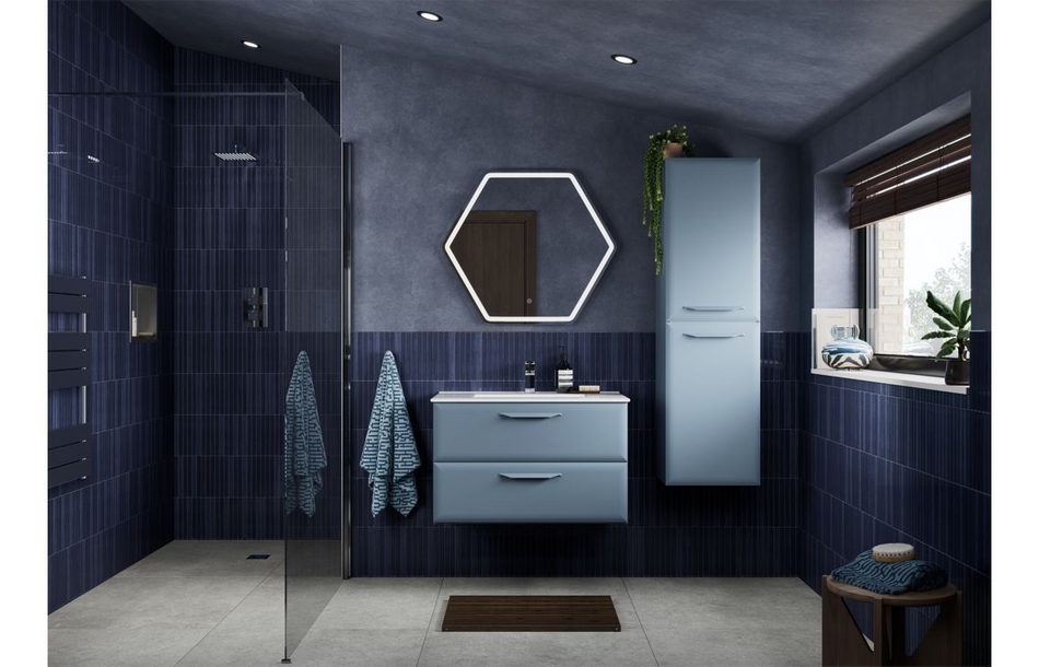 Opulent Barnsdale 1210mm Wall Hung 4 Drawer Basin Unit with No Tap Hole Basin - Matt Misty Blue (OBC116088)