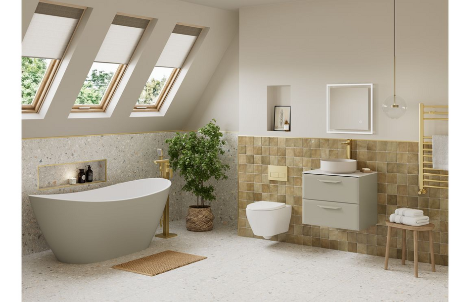 Opulent Barnsdale 615mm Floor Standing 2 Door Basin Unit with No Tap Hole Basin - Matt Latte (OBC116109)