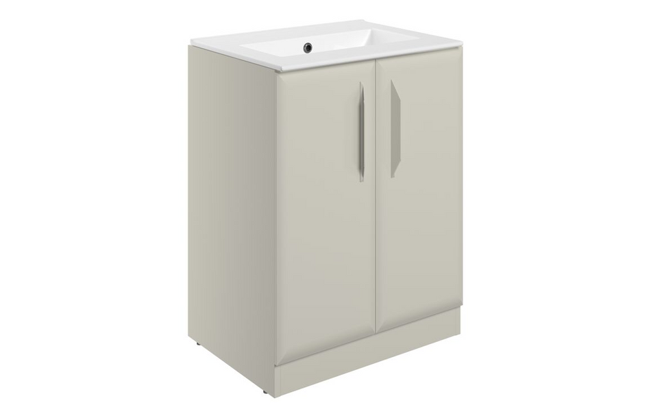 Opulent Barnsdale 615mm Floor Standing 2 Door Basin Unit with No Tap Hole Basin - Matt Latte (OBC116109)
