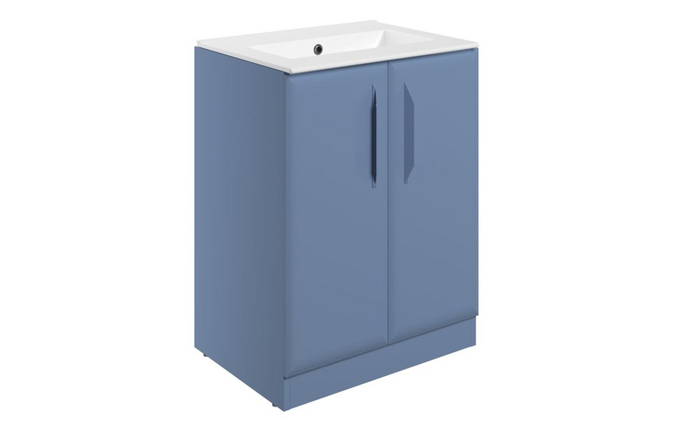 Opulent Barnsdale 615mm Floor Standing 2 Door Basin Unit with No Tap Hole Basin - Matt Misty Blue (OBC116112)